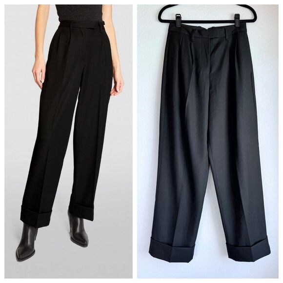 NWT Rag & Bone Women's Marianne Italian Wool Cuffed Hem Trousers in Black Size 2 - Picture 1 of 13
